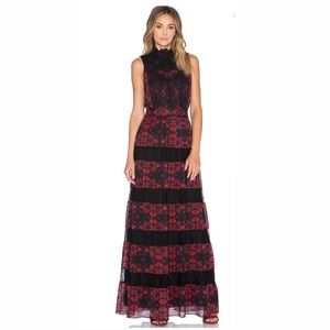 Alice and Olivia Red Lace Floral Georgette Gown